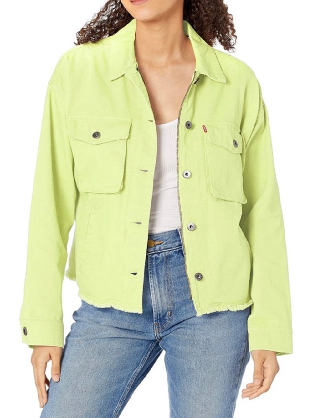 Levi's Women's Cropped Denim Utility Jacket Lime Green Oversized Boxy Cotton Med